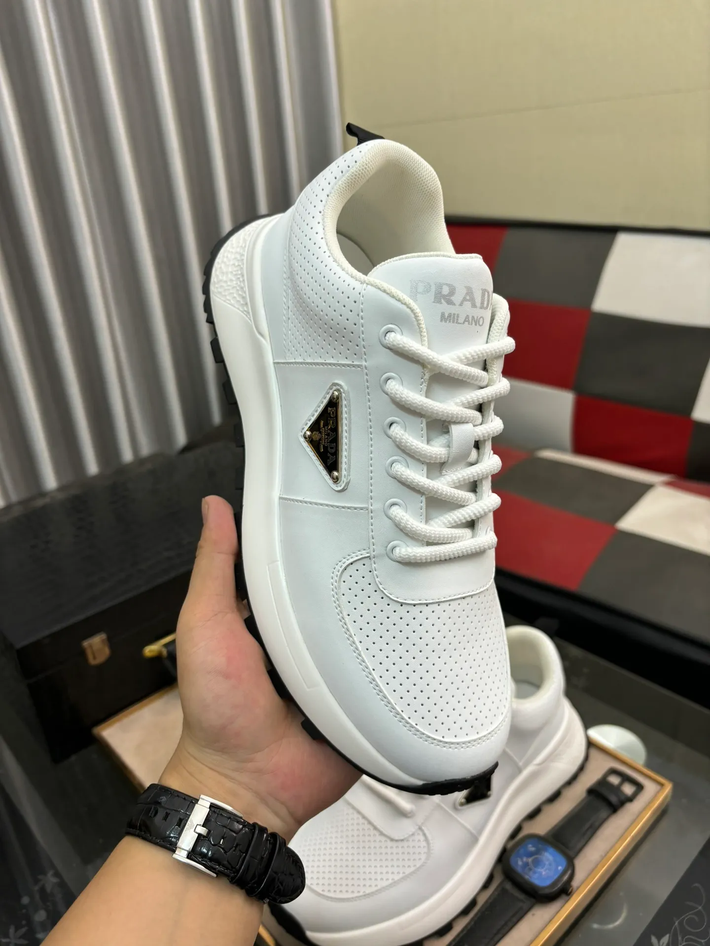 Men's shoes 💰440⌚️⌚️【PRADA】Prada Hong Kong counter casual shoes, counter quality, high-quality workmanship, uppers made of imported breathable fly mesh fabric, comfortable and breathable lining, original air cushion elastic outsole, casual fashion, high-end quality, size: 38-442️⃣Colors available